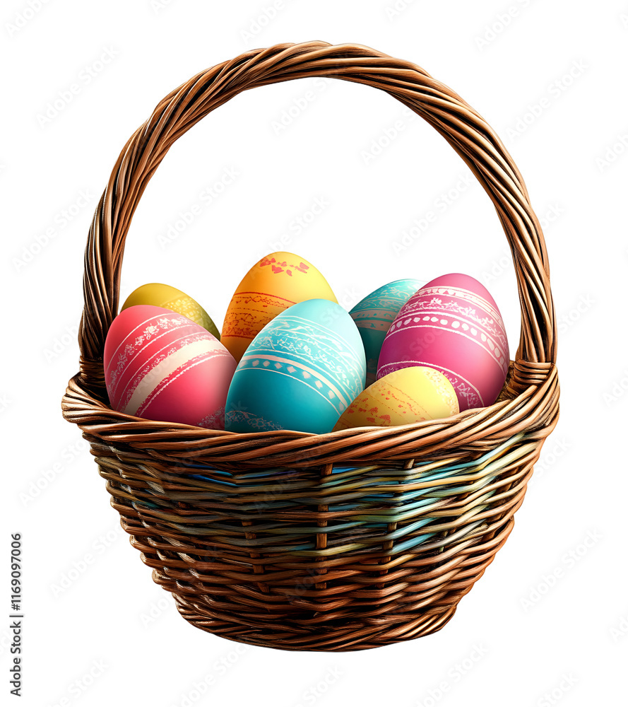 Easter basket isolated on a transparent background created with Generative AI technology Easter basket isolated on a transparent background created with Generative AI technology