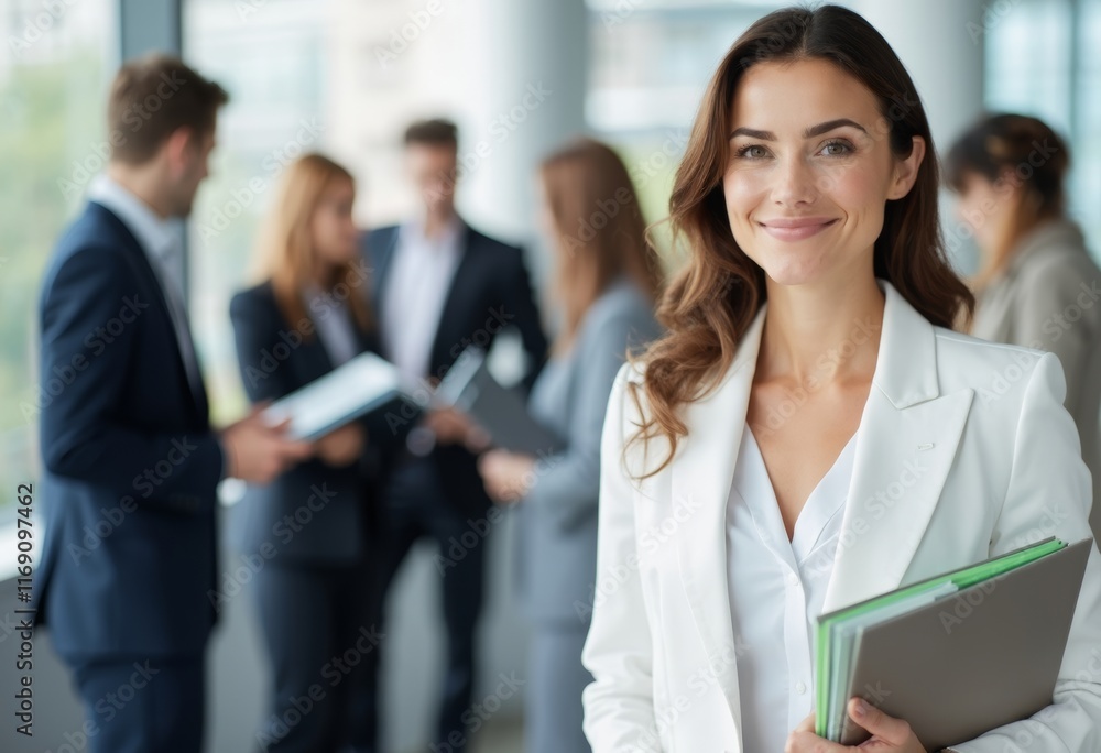female boss stands in front of employees female boss stands in front of employees