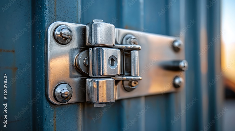 Close-Up of Industrial Padlock on Metal Container Surface Close-Up of Industrial Padlock on Metal Container Surface