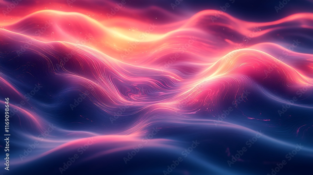 Obraz premium Abstract Pink and Blue Wave Energy Landscape