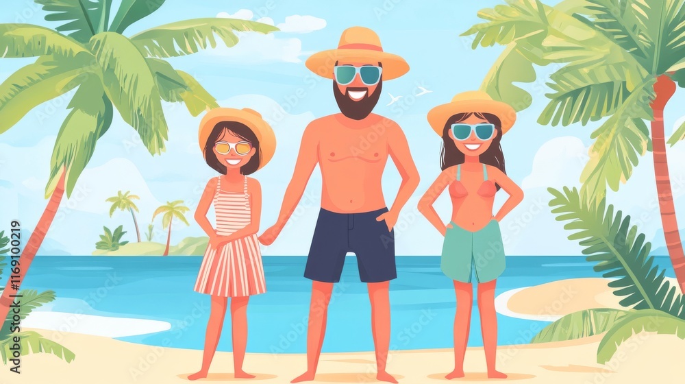 Friends savoring their summer vacation, strolling along a tropical beach near the ocean with sailboats in view. Friends savoring their summer vacation, strolling along a tropical beach near the ocean with sailboats in view.