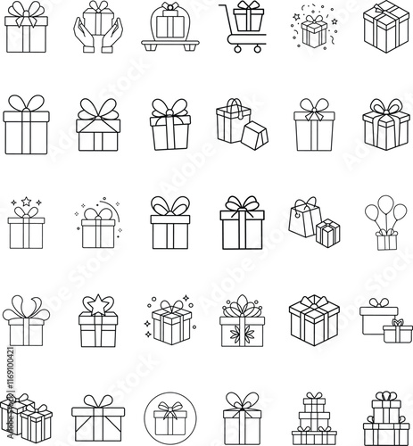 Gift Icons Presents, Boxes, Ribbons, Shopping, Celebration