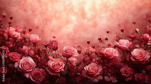 Wallpaper Mural A soft red gradient with a delicate border of roses and hearts, leaving the center wide open for text. with copy space for text Torontodigital.ca