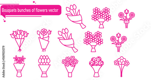 Bouquets bunches of flowers vector