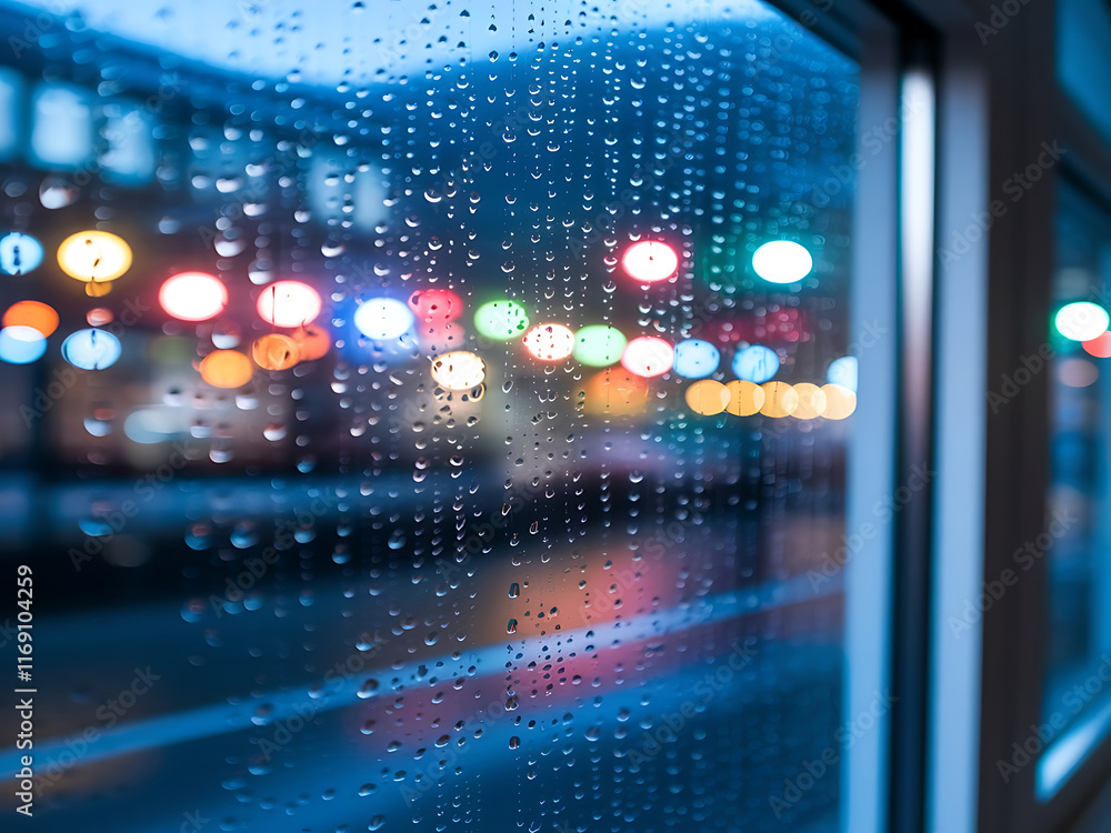 Rainy Night Cityscape Through a Window Rainy Night Cityscape Through a Window