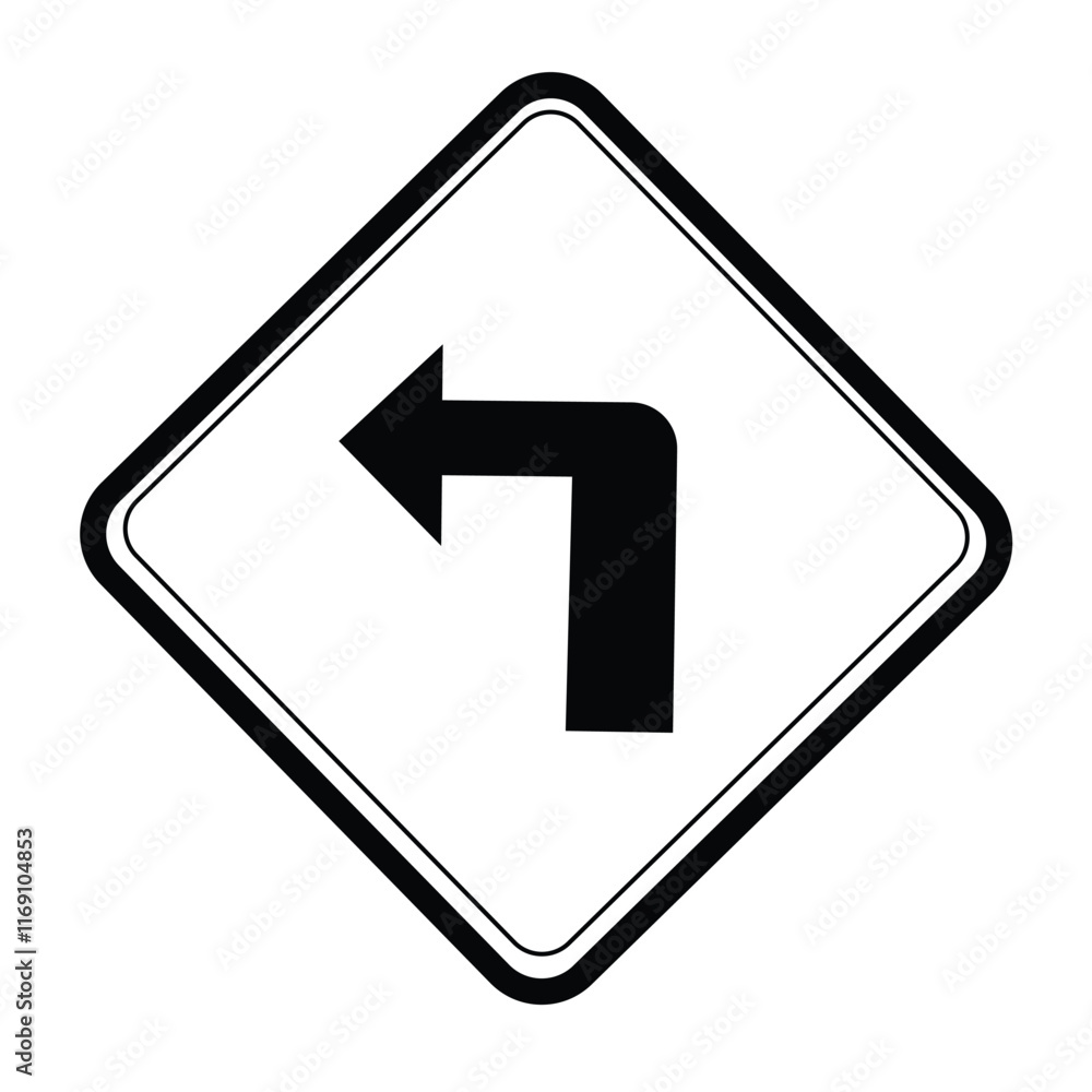 Traffic warning sign ahead sharp left turn, isolated on white background.highway. Traffic warning sign ahead sharp left turn, isolated on white background.highway.