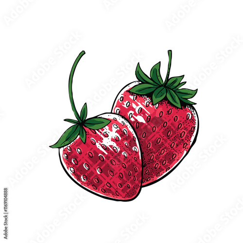 Strawberry Illustration. Hand-Drawn Strawberry with texture. Background fresh drinks fruit
