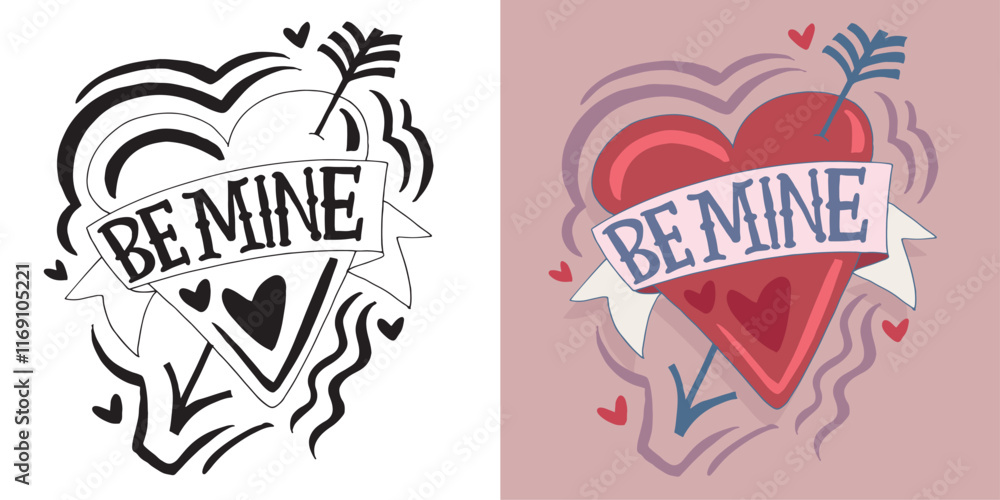 Fototapeta premium Trendy hand drawn doodle lettering quote about love and Valentine's day. Lettering for t-shirt design, mug print, bag print, clothes fashion. 100% hand drawn vector image.
