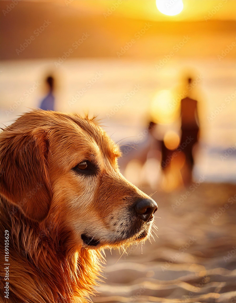 Obraz premium Happy golden retriever on the beach 