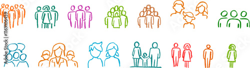 People Family Icons Crayon Chalk Drawing Vector Set