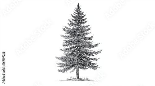tall pine tree, vector drawing, simple design, white background, high contrast, black and gray