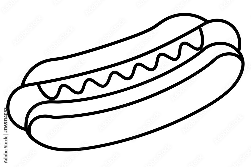 Hot Dog Line Art Vector Illustration - Minimalist Fast Food Design Hot Dog Line Art Vector Illustration - Minimalist Fast Food Design