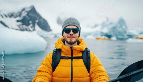 exotic destinations concept. Antarctica s Paradise Bay Kayak among icebergs and penguins in one of the most remote and untouched places on Earth photo