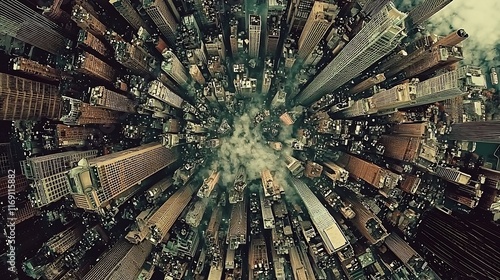 Aerial View of a Cityscape: A Bird's-Eye Perspective of Urban Density and Architectural Marvels photo