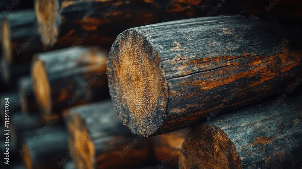 Close-up of Stacked Wooden Logs: Rustic and weathered, the logs reveal the intricate grain patterns and the passage of time. A captivating glimpse into the natural beauty of wood. Close-up of Stacked Wooden Logs: Rustic and weathered, the logs reveal the intricate grain patterns and the passage of time. A captivating glimpse into the natural beauty of wood.