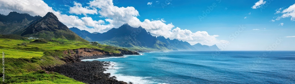 exotic destinations concept. Tristan da Cunha, South Atlantic Visit the most remote inhabited archipelago, with rugged cliffs and volcanic landscapes exotic destinations concept. Tristan da Cunha, South Atlantic Visit the most remote inhabited archipelago, with rugged cliffs and volcanic landscapes