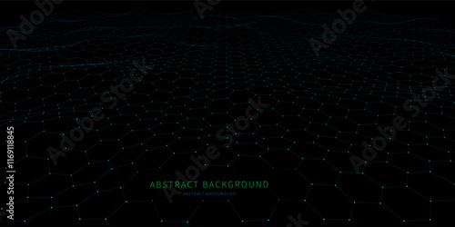 Abstract  background  hexagonal grid on wavy surface. Technology concept virtual  data.  Banner for business, science and technology data analytics. Big Data.