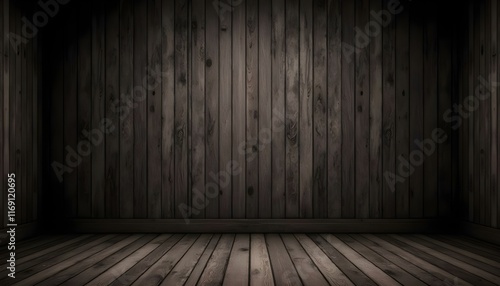 Wallpaper Mural Interior rústico realista con paredes y pisos de madera oscura en habitación vacía Torontodigital.ca