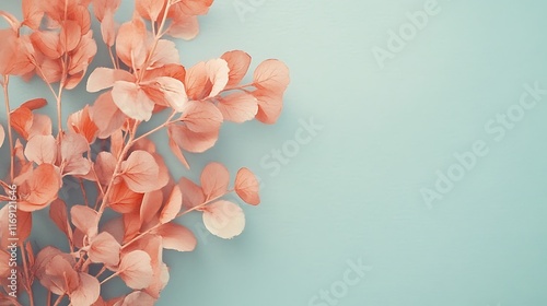 Delicate Coral Flowers on a Light Blue Background