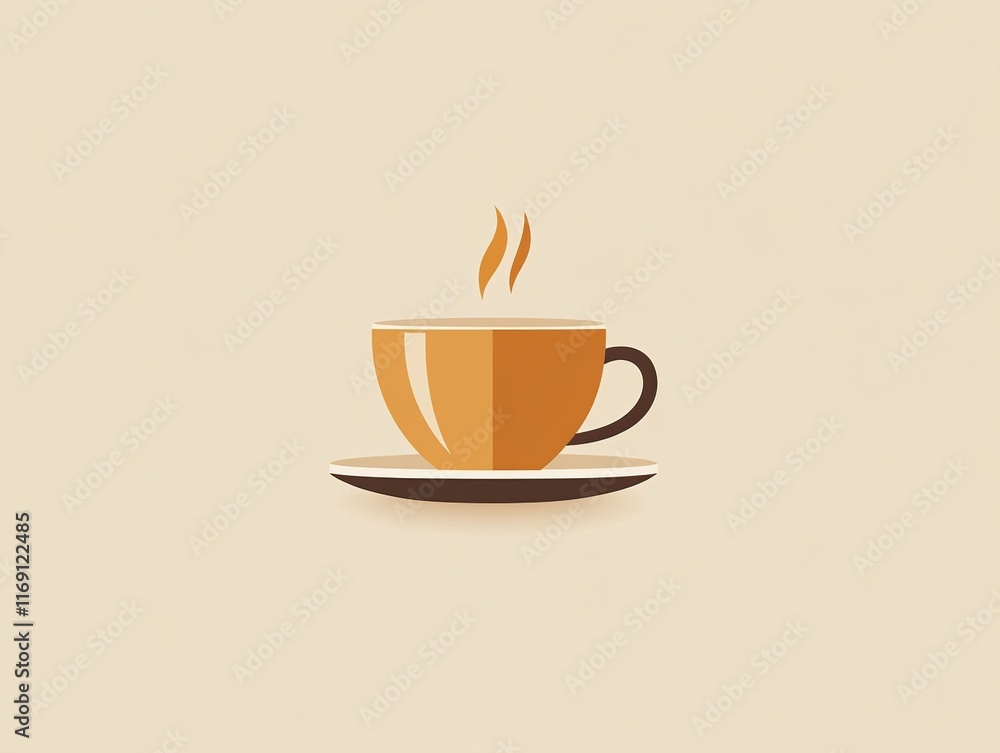 A minimalist illustration of a steaming cup of coffee made with smooth vector lines. The cup is placed centrally on a light beige background. The color scheme uses earthy browns and creamy whites. A minimalist illustration of a steaming cup of coffee made with smooth vector lines. The cup is placed centrally on a light beige background. The color scheme uses earthy browns and creamy whites.