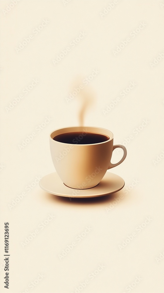 A minimalist illustration of a steaming cup of coffee made with smooth vector lines. The cup is placed centrally on a light beige background. The color scheme uses earthy browns and creamy whites. A minimalist illustration of a steaming cup of coffee made with smooth vector lines. The cup is placed centrally on a light beige background. The color scheme uses earthy browns and creamy whites.