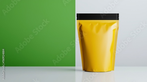 Wallpaper Mural Yellow Stand-Up Pouch on Minimalist Green and White Background Torontodigital.ca