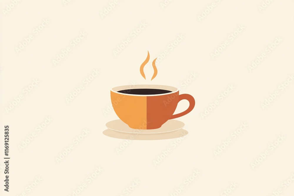 A minimalist illustration of a steaming cup of coffee made with smooth vector lines. The cup is placed centrally on a light beige background. The color scheme uses earthy browns and creamy whites. A minimalist illustration of a steaming cup of coffee made with smooth vector lines. The cup is placed centrally on a light beige background. The color scheme uses earthy browns and creamy whites.