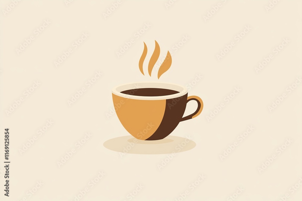 A minimalist illustration of a steaming cup of coffee made with smooth vector lines. The cup is placed centrally on a light beige background. The color scheme uses earthy browns and creamy whites. A minimalist illustration of a steaming cup of coffee made with smooth vector lines. The cup is placed centrally on a light beige background. The color scheme uses earthy browns and creamy whites.