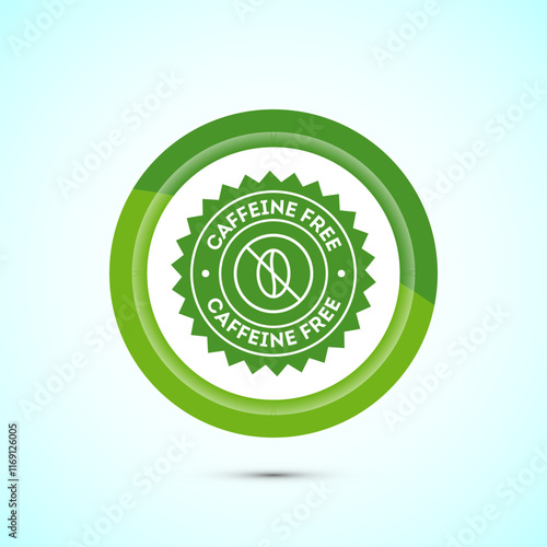 Caffeine free icon design illustration, No caffeine badge, sticker label design. Green Color Button Design