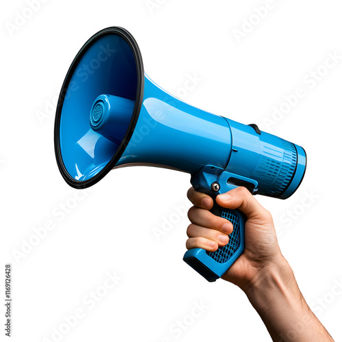 hand holding a megaphone for advertising and marketing isolated on transparent background photo