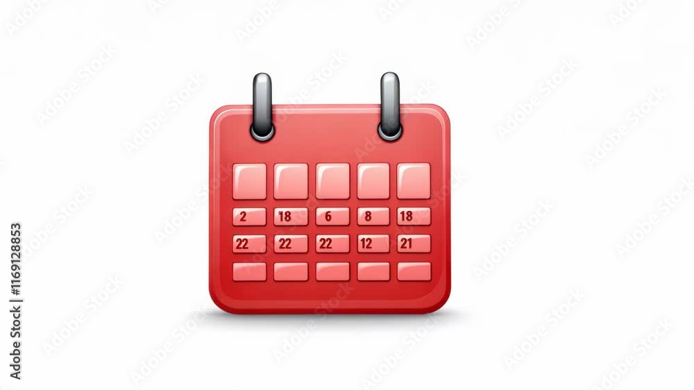 Calendar icon in bright red color displaying days of the month with an intuitive design for easy date selection Calendar icon in bright red color displaying days of the month with an intuitive design for easy date selection