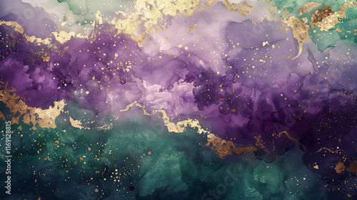 Abstract watercolor design in vibrant Mardi Gras tones