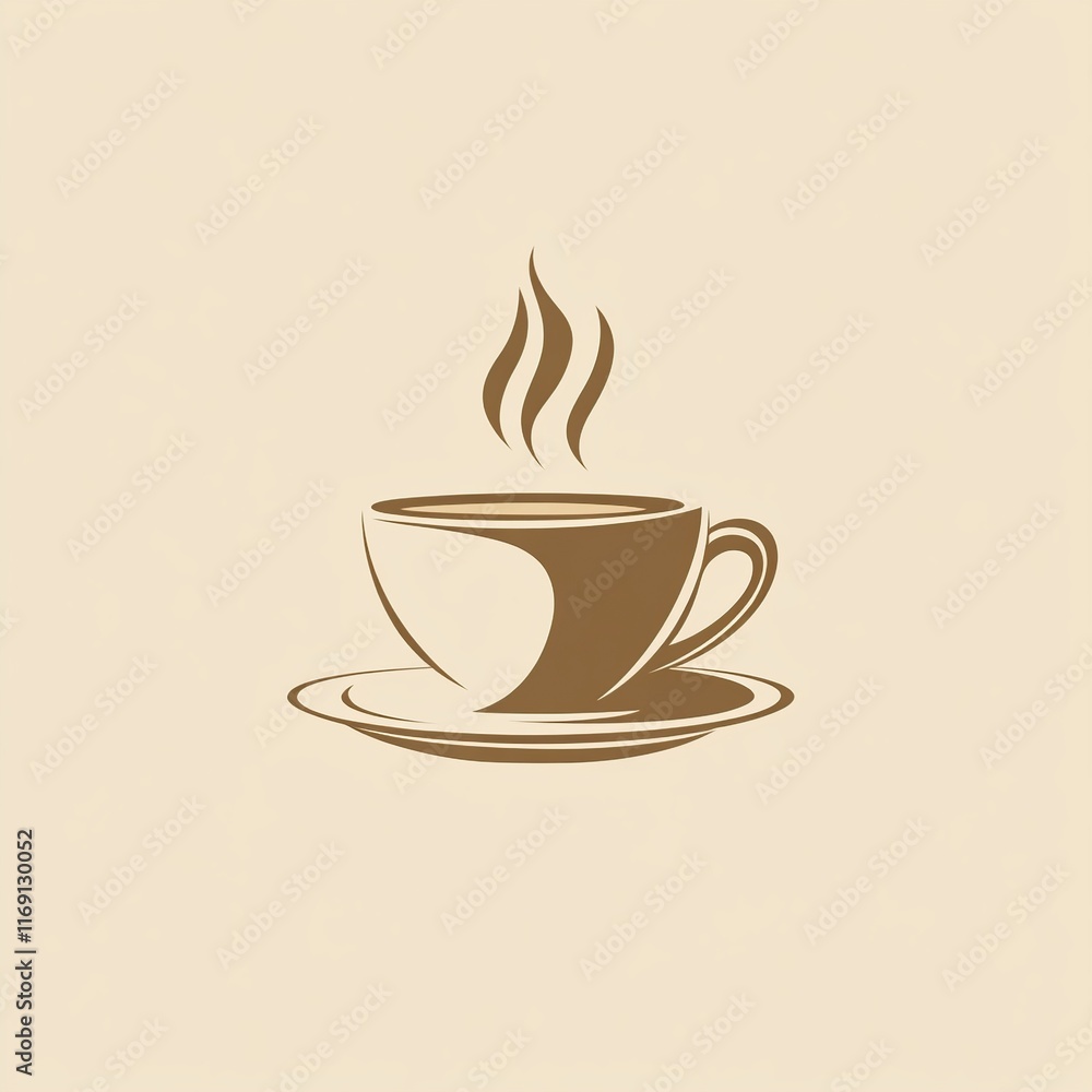 A minimalist illustration of a steaming cup of coffee made with smooth vector lines. The cup is placed centrally on a light beige background. The color scheme uses earthy browns and creamy whites. A minimalist illustration of a steaming cup of coffee made with smooth vector lines. The cup is placed centrally on a light beige background. The color scheme uses earthy browns and creamy whites.