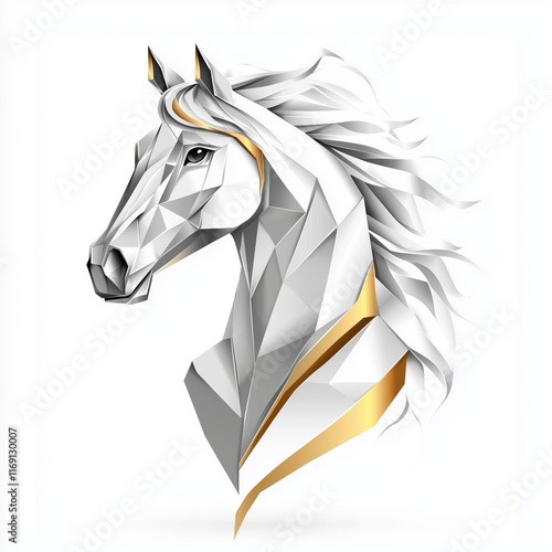 Polygonal design of a majestic horse with futuristic aesthetics in metallic color tones photo