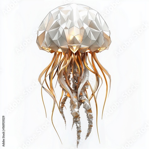 Polygonal depiction of an elegant jellyfish with golden and silver details photo