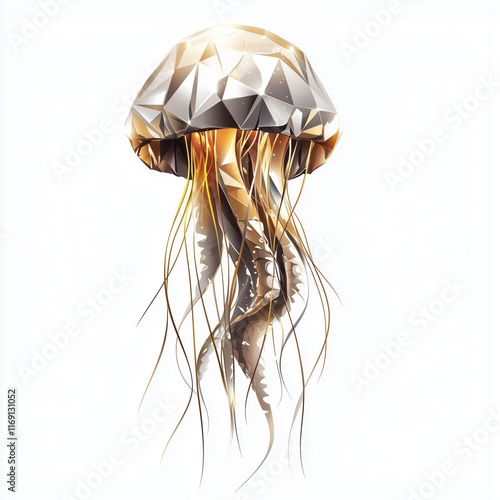 Highly abstract jellyfish design with sharp lines and shiny metallic accents photo