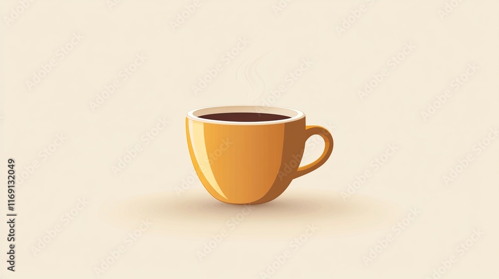 A minimalist illustration of a steaming cup of coffee made with smooth vector lines. The cup is placed centrally on a light beige background. The color scheme uses earthy browns and creamy whites. A minimalist illustration of a steaming cup of coffee made with smooth vector lines. The cup is placed centrally on a light beige background. The color scheme uses earthy browns and creamy whites.