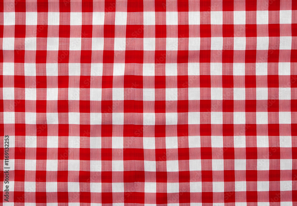 Red and white checkered tablecloth Top view table cloth texture background Red gingham pattern fabri Red and white checkered tablecloth Top view table cloth texture background Red gingham pattern fabri