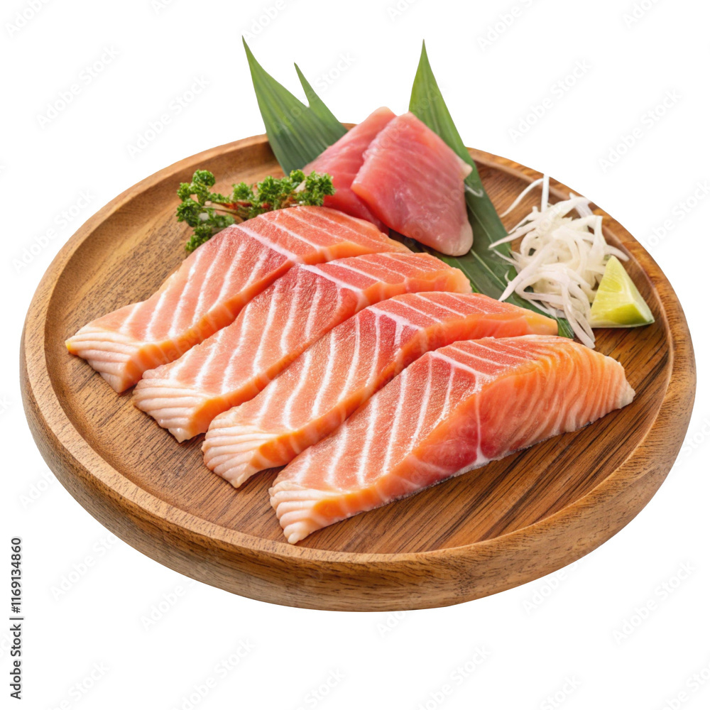 Salmon fillet placed on a wooden plate Salmon fillet placed on a wooden plate