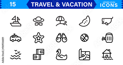 Minimal Travel & Vacation Icons Pack, Modern, Perfect for Airlines, Maps, Adventure, Tourism, Holidays, and Websites