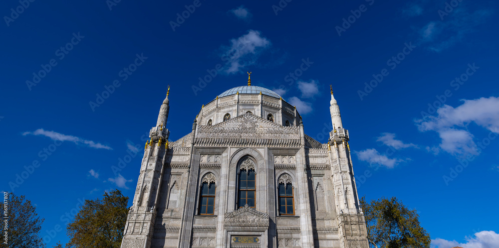 Interior detail from Pertevniyal Valide Sultan Mosque, a 19th century Ottoman imperial mosque located in Aksaray, Istanbul, Turkey.