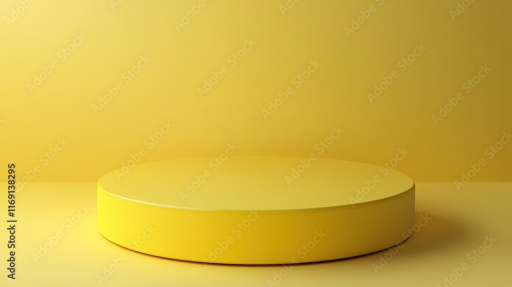 Empty room showcasing a minimalistic yellow pedestal on a solid yellow background with no furniture Empty room showcasing a minimalistic yellow pedestal on a solid yellow background with no furniture