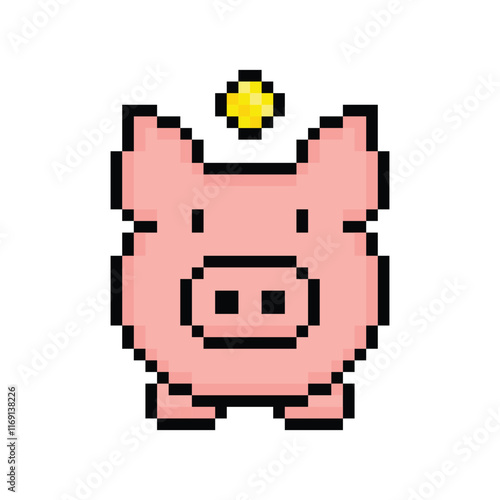 pixel art  Money bank vector game 8 bit icon Piggy bank - saving money