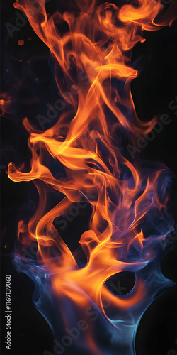 Burning flame black background highdefinition wallpaper luxurious central composition high contrast dark tones telephoto lens backlight slow shutter speed dynamic blur photo