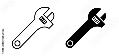Adjustable wrench icons in black and white colors
