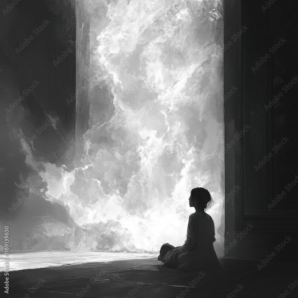 Obraz premium Ethereal Scene with Girl and Mysterious Light
