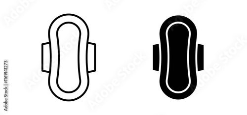 Feminine hygiene pad icons in black and white colors