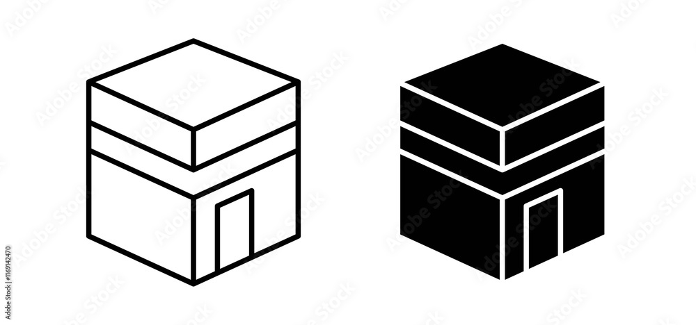 Kaaba icons in black and white colors Kaaba icons in black and white colors