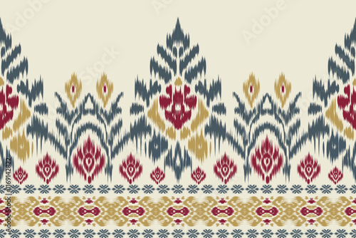 Seamless ikat patterns that combine tribal, indigenous and Aztec geometric embroidery. Perfect for graphic art, rug design, wallpaper, gift wrapping and clothing.