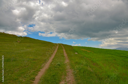 unpaved road in Pambak mountain range near Spitak Pass (Tsilkar, Aragatsotn province, Armenia) photo